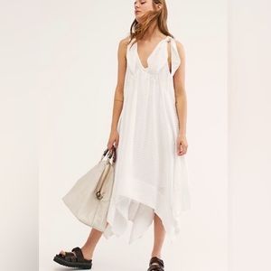Free People White Handkerchief Hem Midi Dress